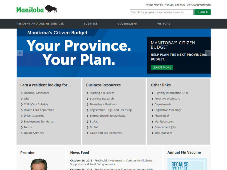 Manitoba provincial government website, tablet view Manitoba provincial government website, iPad design
