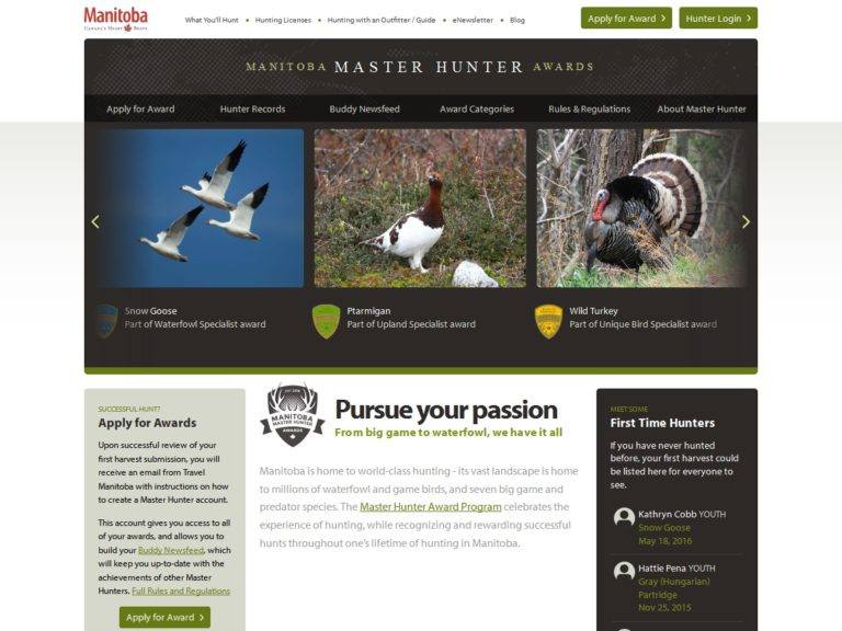Master Hunter website, desktop view