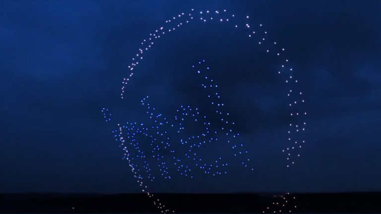 Intel drone display at superbowl interactive art