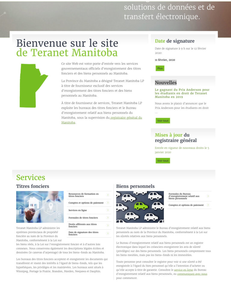 Teranet Manitoba homepage french