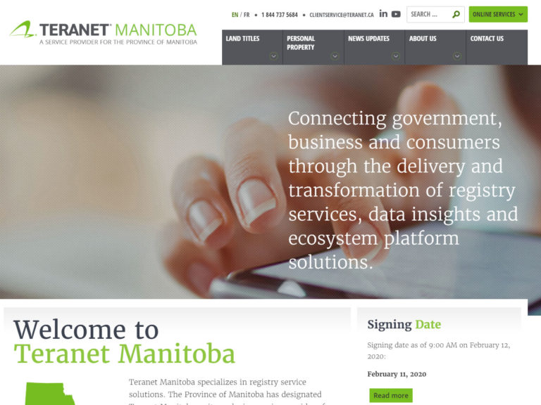 Teranet Manitoba homepage